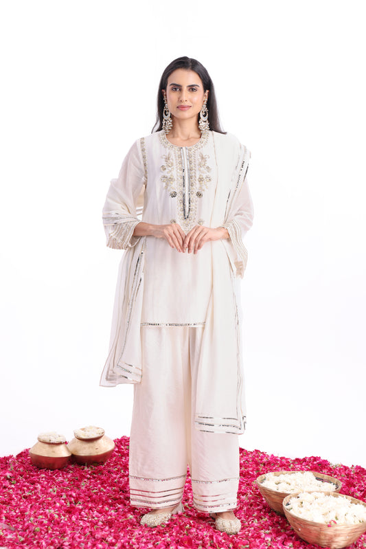 Straight short length shirt, Dupatta with Farsi salwar