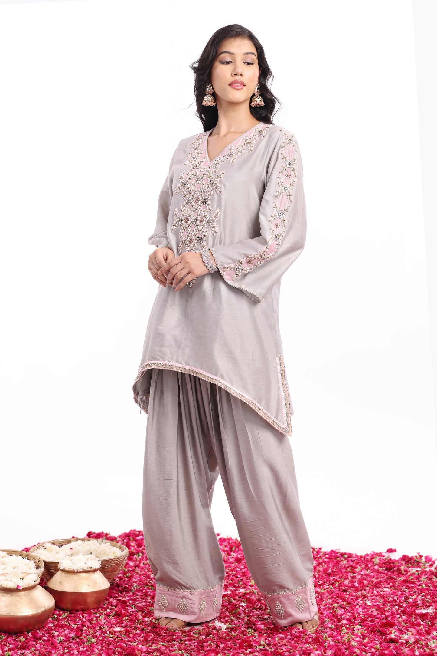 U Cut short length shirt, with Farsi salwar