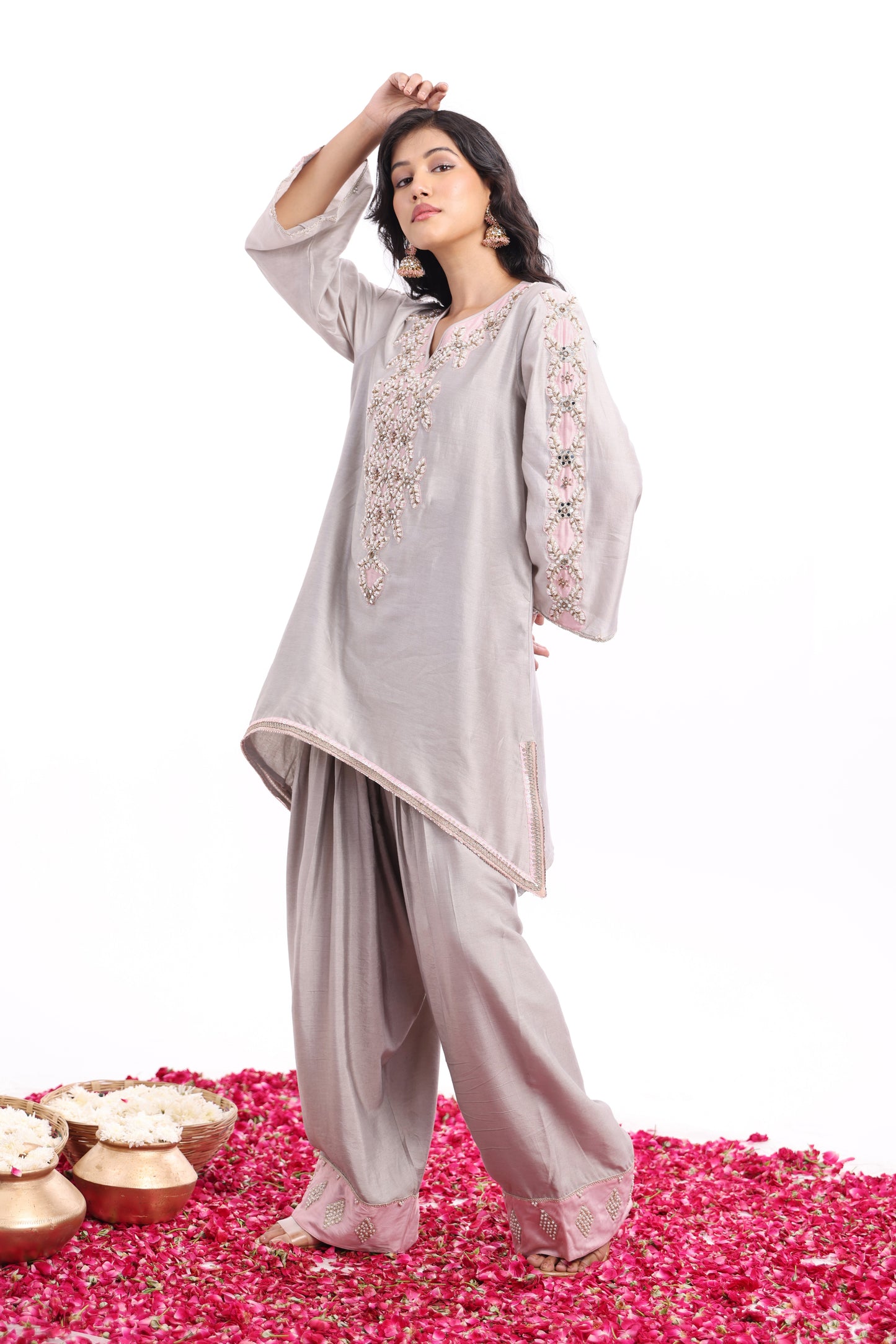 U Cut short length shirt, with Farsi salwar