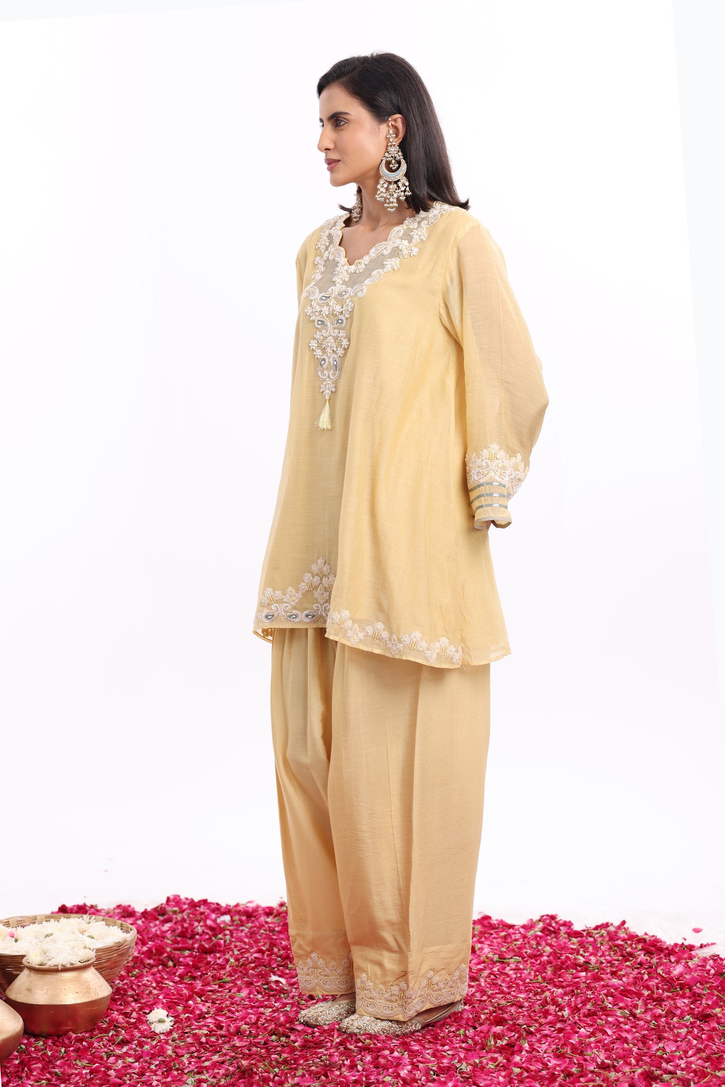 Straight short length shirt, Dupatta with Farsi salwar