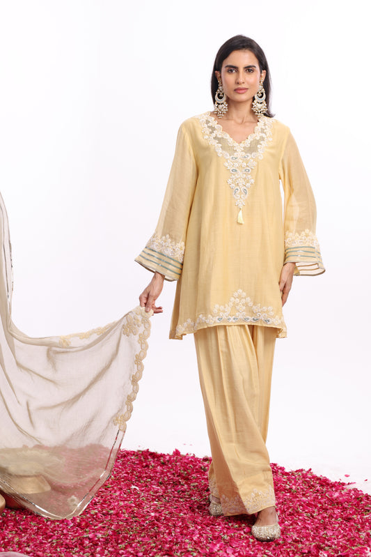 Straight short length shirt, Dupatta with Farsi salwar