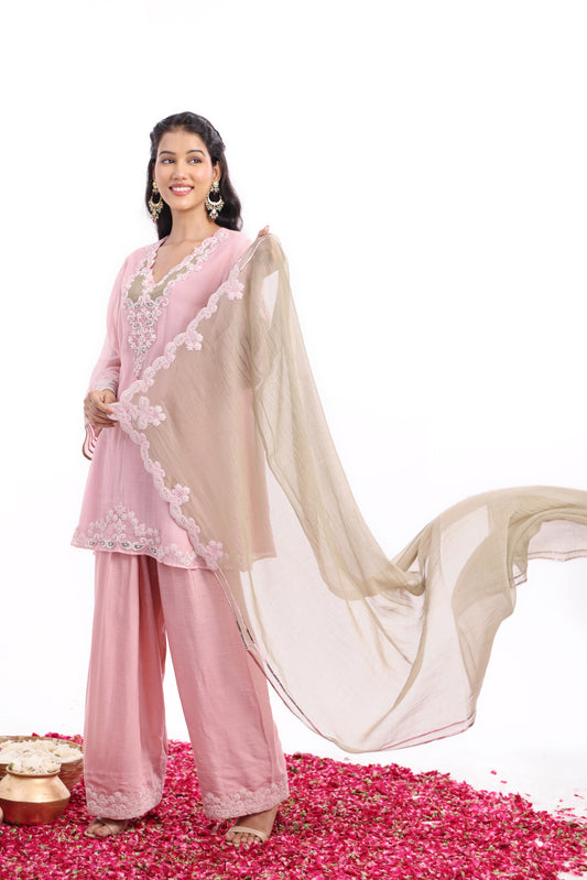 Straight short length shirt, Dupatta with Farsi Salwar