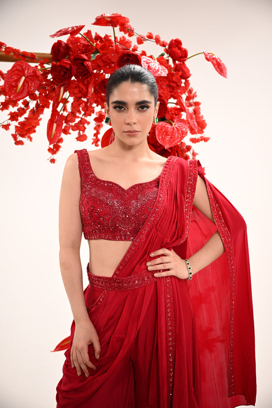 Red Sharara Saree