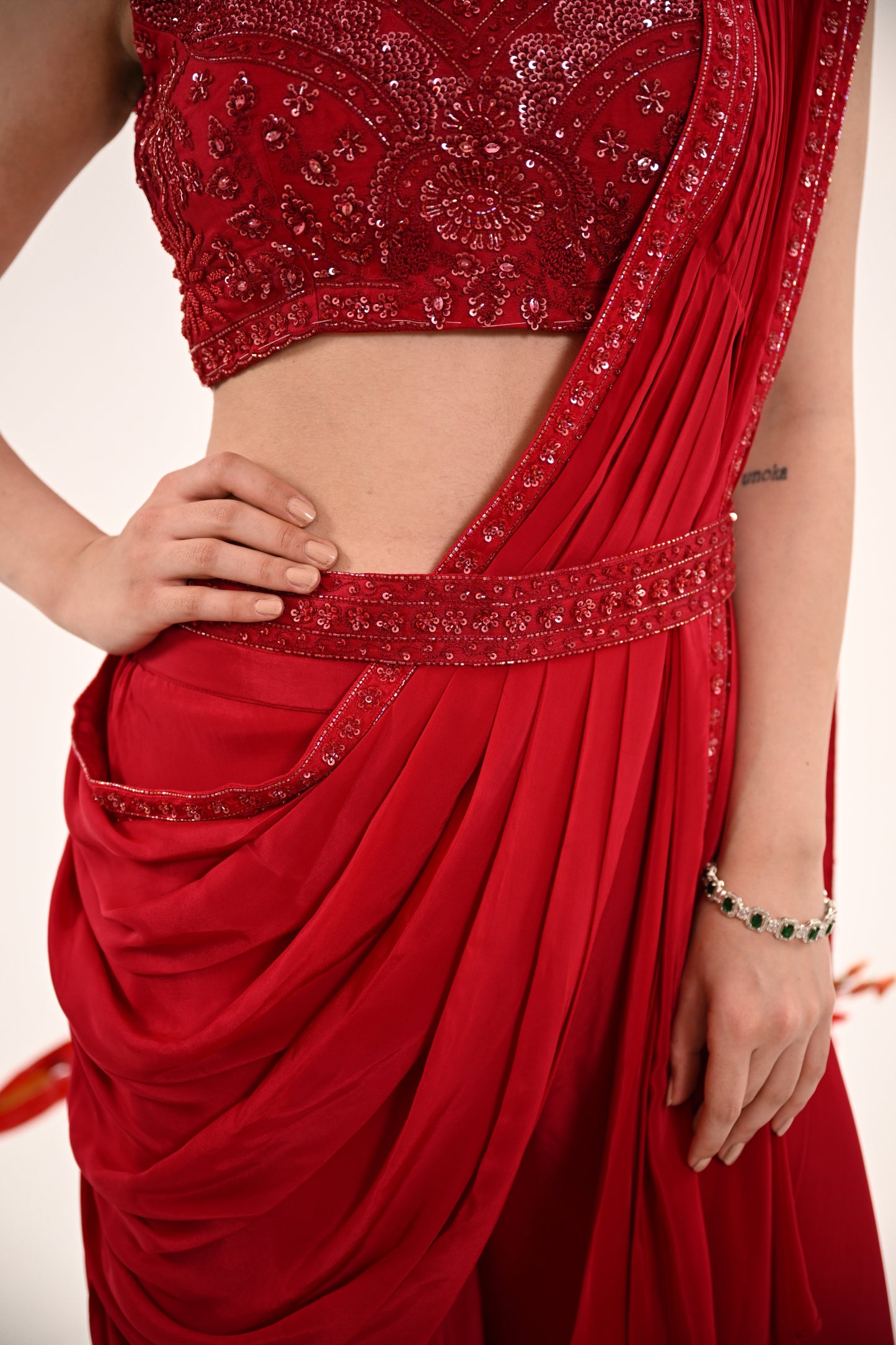Red Sharara Saree