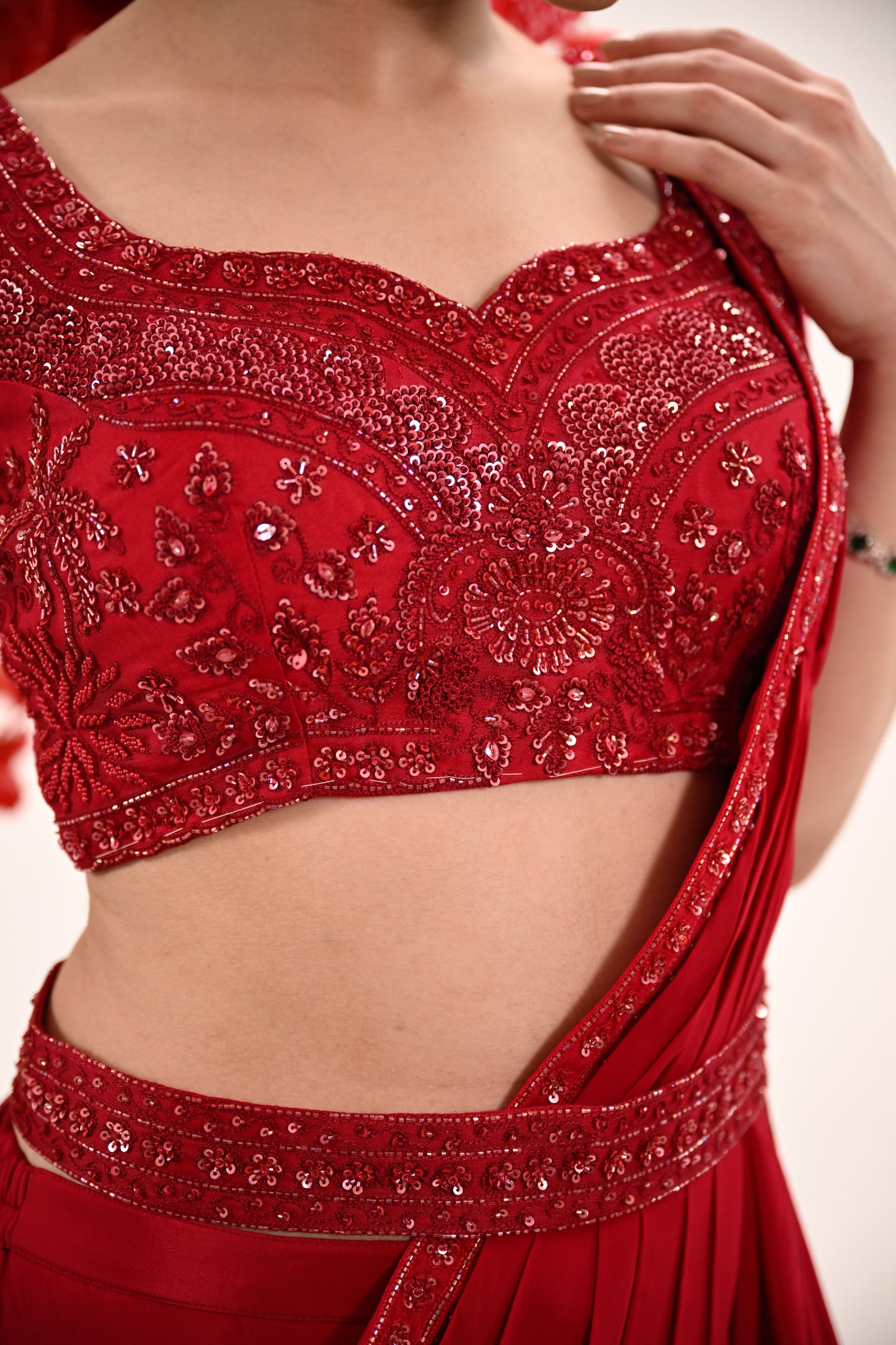 Red Sharara Saree