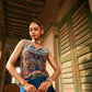 Multicolour Blouse and Draped Skirt Set