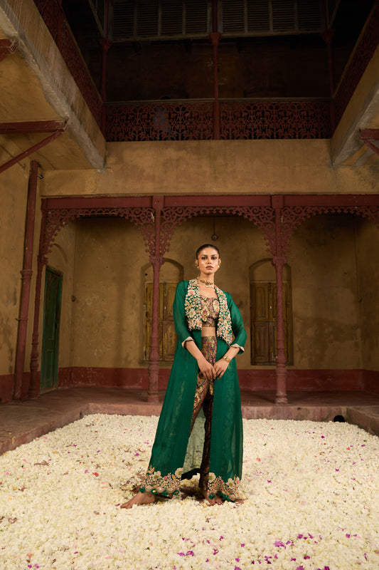 Emerald Green Jacket and Banarsi Pants set