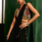 Black Silk & Satin Organza Hand Embroidered Draped Saree Set
