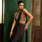 Black Silk & Satin Organza Hand Embroidered Draped Saree Set