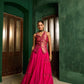 Fuschia Banarsi waistcoat lehenga set