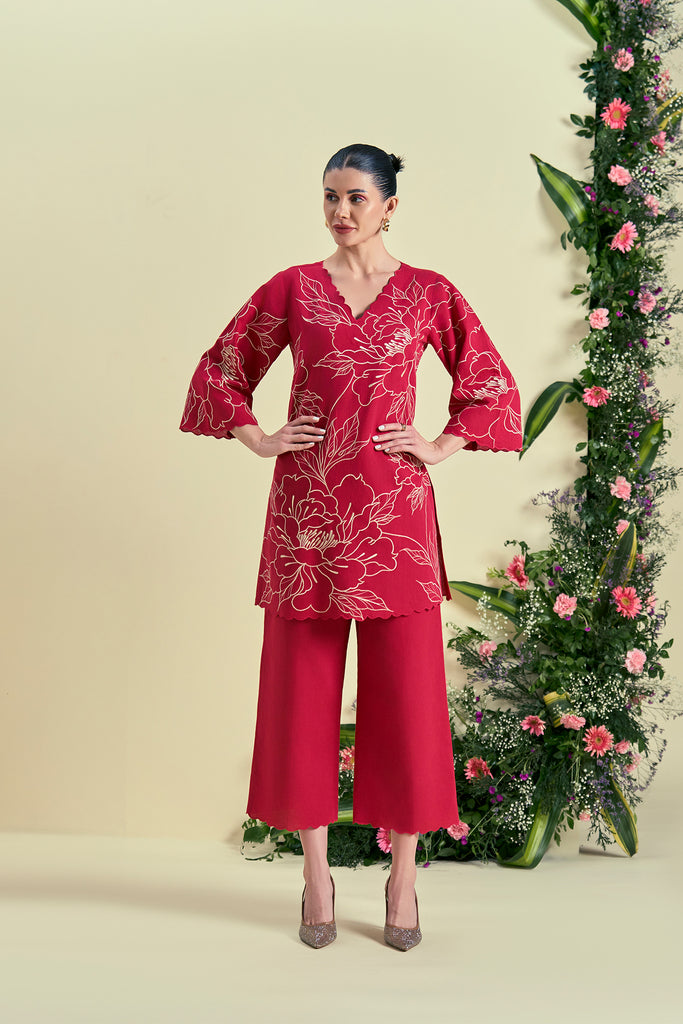 Origani Red Nira Tunic Set