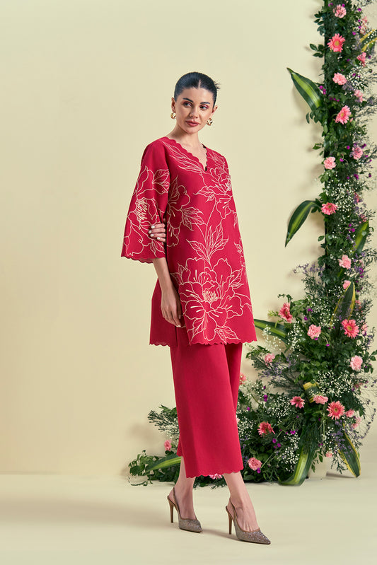Origani Red Nira Tunic Set