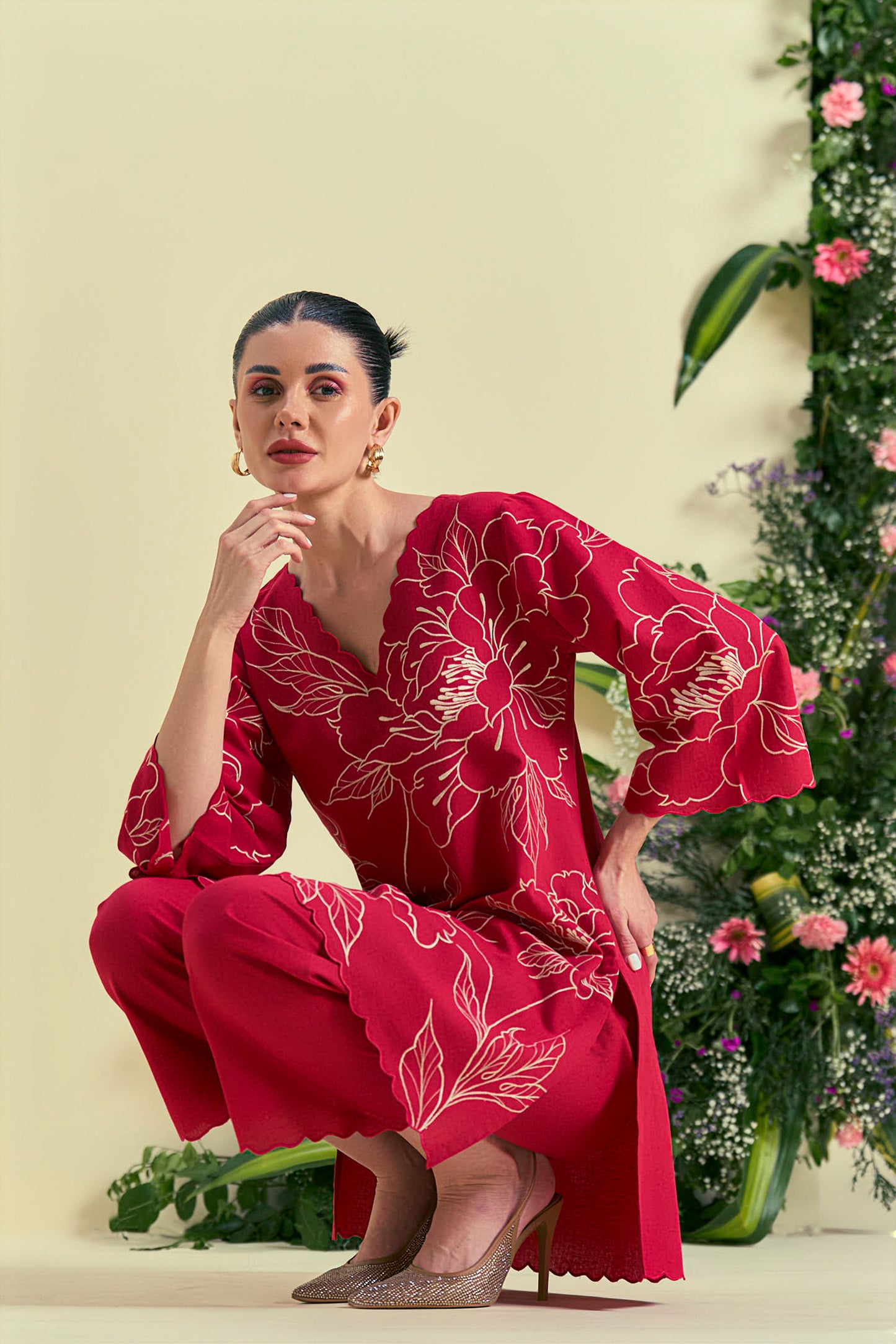 Origani Red Nira Tunic Set