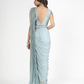 Dusky Blue Raw Silk & Georgette Embellished Draped Saree