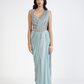 Dusky Blue Raw Silk & Georgette Embellished Draped Saree