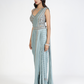 Dusky Blue Raw Silk & Georgette Embellished Draped Saree