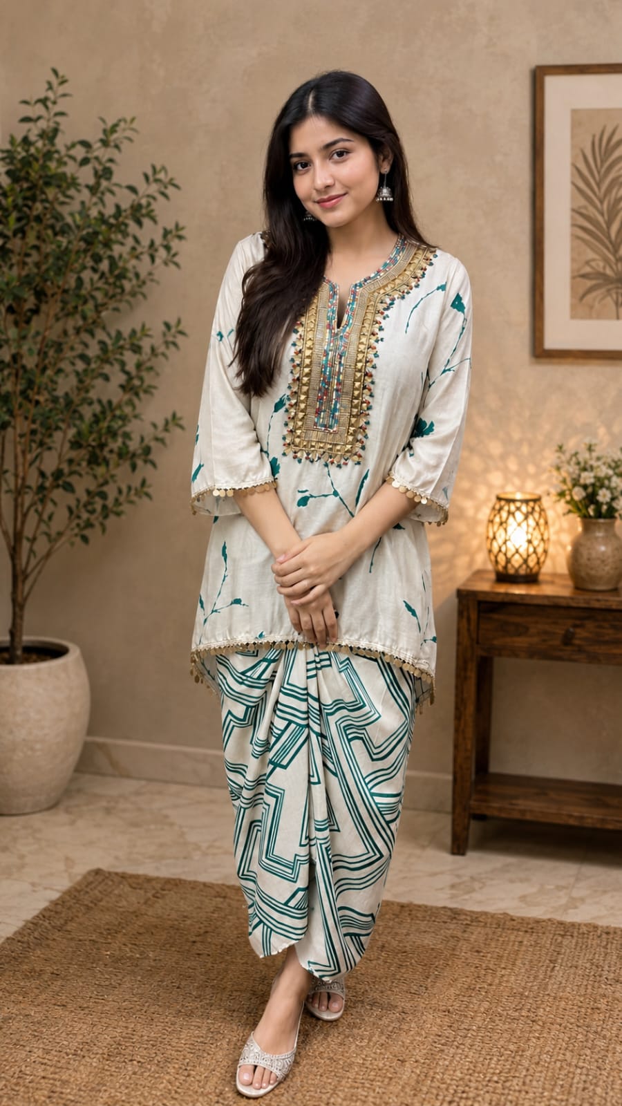 Floral Geometric Draped Skirt Set