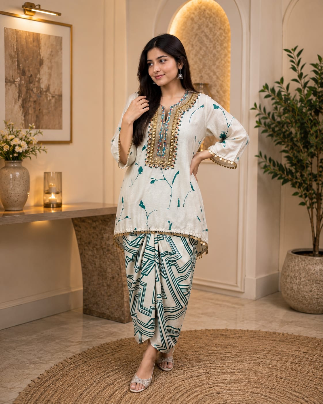 Floral Geometric Draped Skirt Set