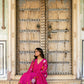 Light Pink Mul Chanderi set with Applique work