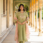 Olive Green Mul Chanderi Kurta Set with Flower Motif Yoke
