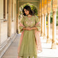 Olive Green Mul Chanderi Kurta Set with Flower Motif Yoke