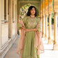 Olive Green Mul Chanderi Kurta Set with Flower Motif Yoke