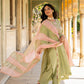 Olive Green Mul Chanderi Kurta Set with Flower Motif Yoke