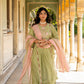 Olive Green Mul Chanderi Kurta Set with Flower Motif Yoke