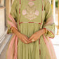 Olive Green Mul Chanderi Kurta Set with Flower Motif Yoke