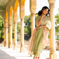 Olive Green Mul Chanderi Kurta Set with Flower Motif Yoke