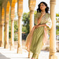 Olive Green Mul Chanderi Kurta Set with Flower Motif Yoke