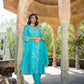 Turquoise Blue Pittan and Jaal work Mul Chanderi Kurta Set
