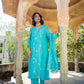 Turquoise Blue Pittan and Jaal work Mul Chanderi Kurta Set