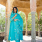 Turquoise Blue Pittan and Jaal work Mul Chanderi Kurta Set