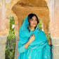 Turquoise Blue Pittan and Jaal work Mul Chanderi Kurta Set