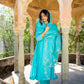 Turquoise Blue Pittan and Jaal work Mul Chanderi Kurta Set