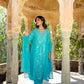 Turquoise Blue Pittan and Jaal work Mul Chanderi Kurta Set