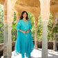 Turquoise Blue Pittan and Jaal work Mul Chanderi Kurta Set