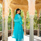 Turquoise Blue Pittan and Jaal work Mul Chanderi Kurta Set