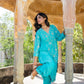 Turquoise Blue Pittan and Jaal work Mul Chanderi Kurta Set