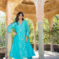 Turquoise Blue Pittan and Jaal work Mul Chanderi Kurta Set