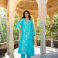 Turquoise Blue Pittan and Jaal work Mul Chanderi Kurta Set