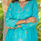 Turquoise Blue Pittan and Jaal work Mul Chanderi Kurta Set