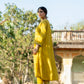 Yellow Mul Chanderi Kurta Set with Pitta Motifs