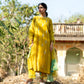 Yellow Mul Chanderi Kurta Set with Pitta Motifs