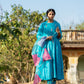 Blue Mul Chanderi Kurta Set with Pitta Motifs