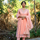 Pink Muk Chanderi V neck Gota Kurta Set