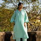 Blue Muk Chanderi V neck Gota Kurta Set