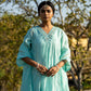 Blue Muk Chanderi V neck Gota Kurta Set