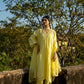 Yellow Mul Chanderi V neck Gota Kurta Set